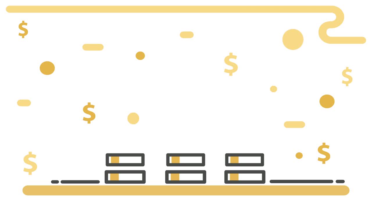 황금 동전 스택을 올리는 것, 성장 동전 애니메이션, 돈 절약 및 경제 개념