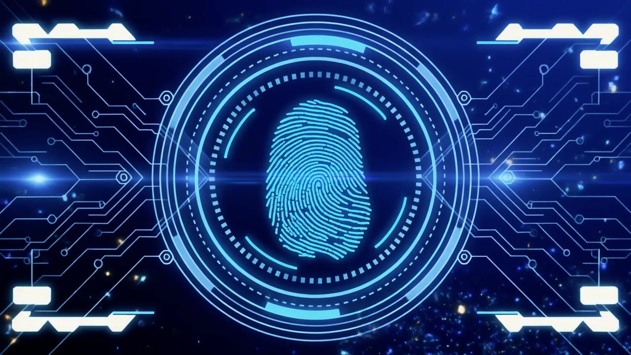 Digital Fingerprint Scanner Interface with Circuit Board Background