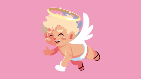 happy valentines day card with cupid angel flying character