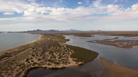 drone flight of peninsula of bahia de kino sonora mexico