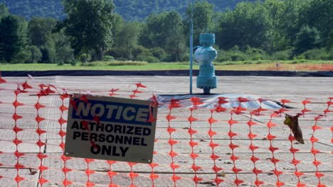 Restricted-Area-At-The-Campground-With-Authorized-Personnel-Only-Notice-On-Net-Barrier