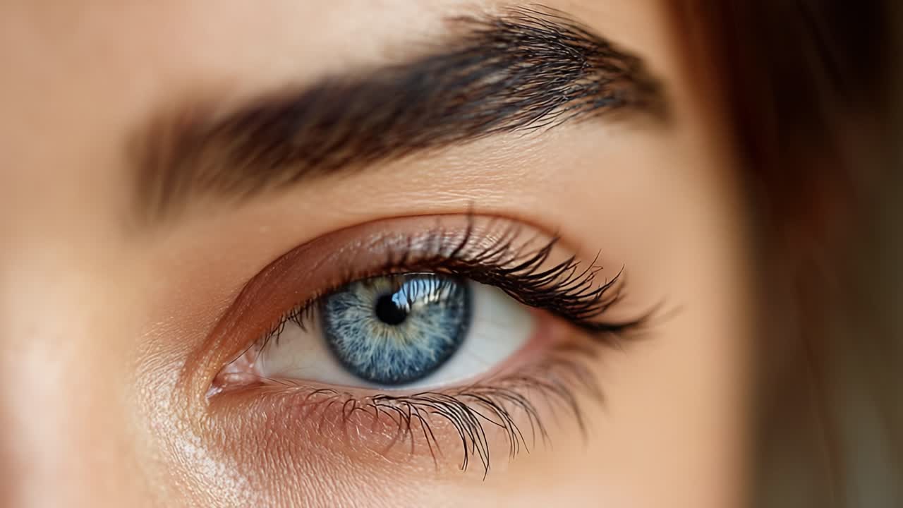 Close-Up of Striking Blue Eye, Showcasing Intricate Details of Eyelashes, Skin Texture, and the Unique Patterns Within the Iris for Artistic Exploration
