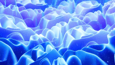 ondas abstractas de material mate azul suave con brillo interno ligero y brillos en la superficie de morphing. superficie geométrica abstracta como el paisaje o el terreno, extrudir o desplazar el ruido 3d. bucle 4k