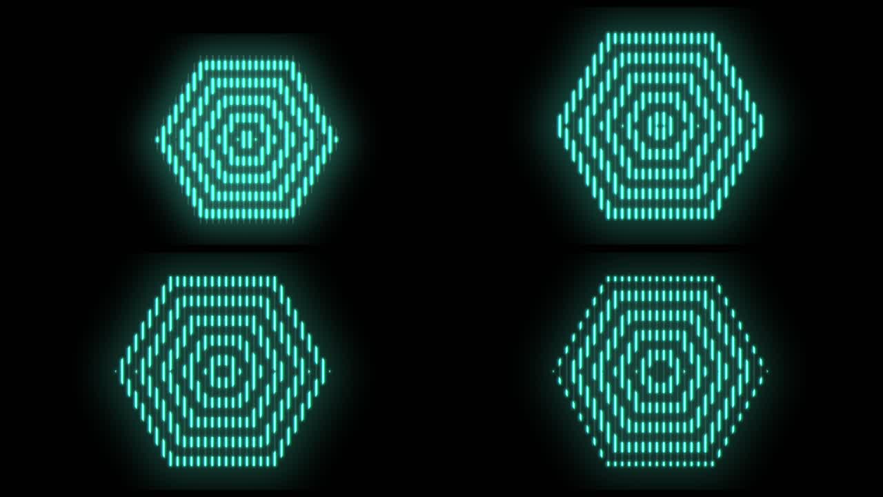 Pulsing geometric hexagons pattern with neon light in casino style