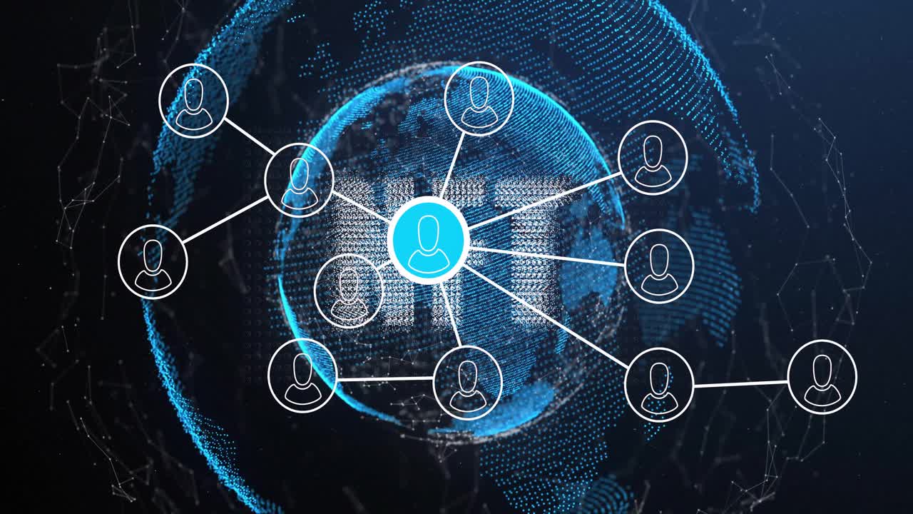 Opening data sphere node linking calls morphing into users forming DIGITAL showing network merging