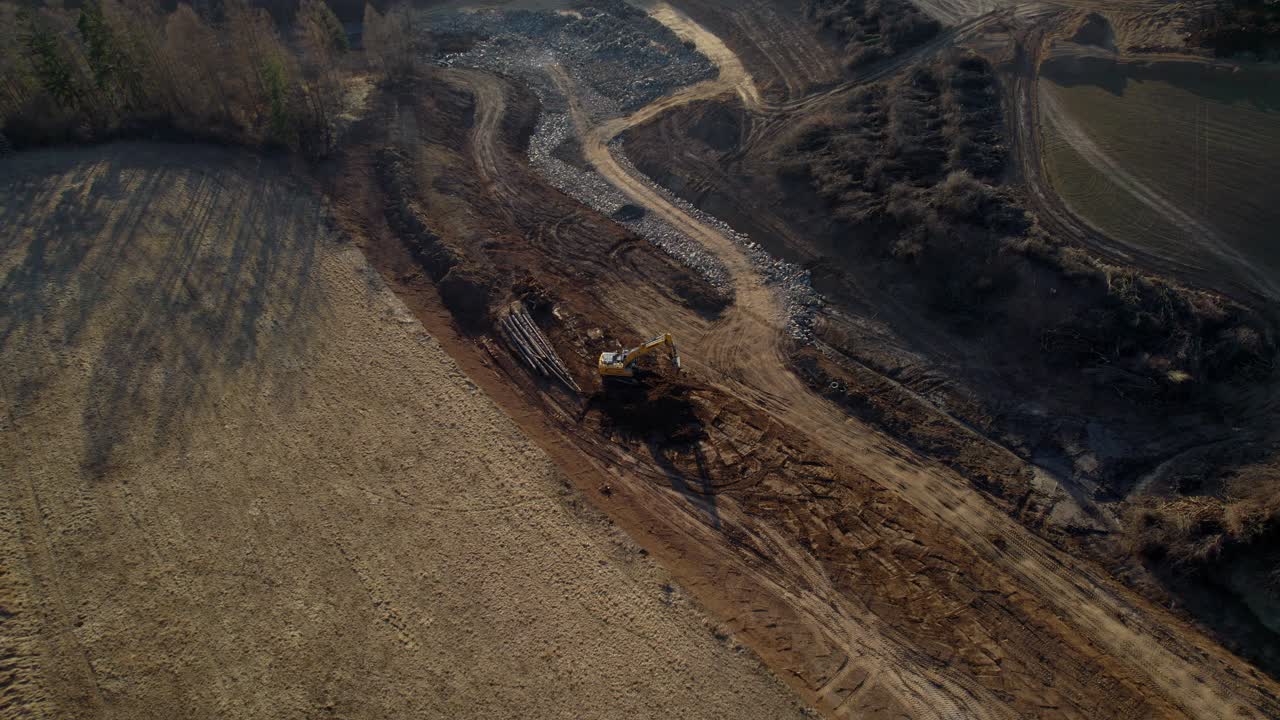 Aerial Drone Over Tractor Farming In Field In European Countryside In Czech Republic