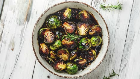 Roasted-Brussels-Sprouts-in-a-Rustic-White-Bowl-on-Wooden-Table