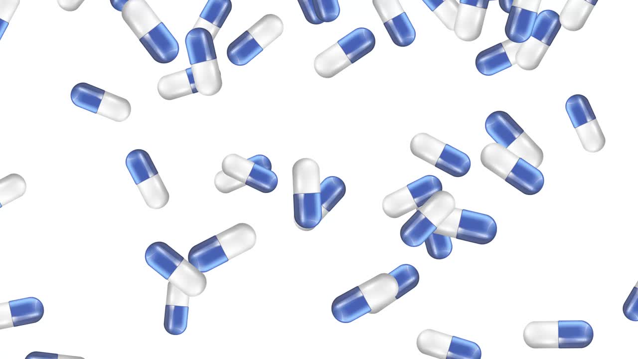cápsulas azules y blancas que caen sobre varios fondos