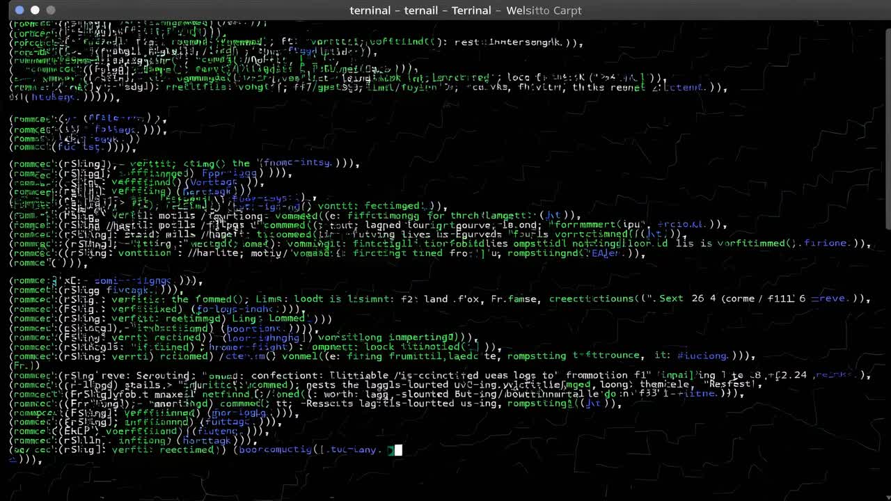 A close-up, angled shot of a computer screen displaying green code on a black background