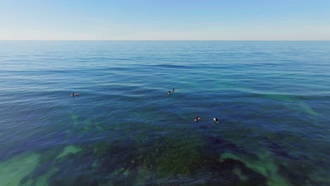 surfers and beach in san diego, california, usa - aerial drone shot