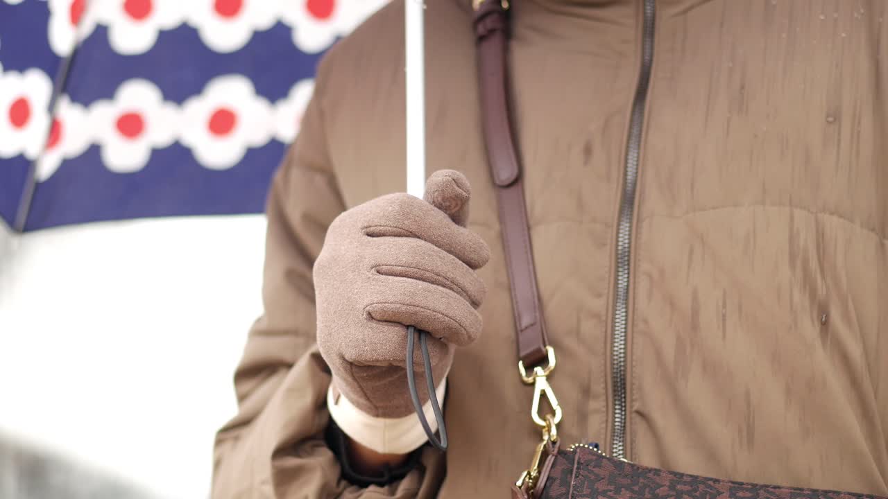Person Holding Umbrella in Winter Jacket