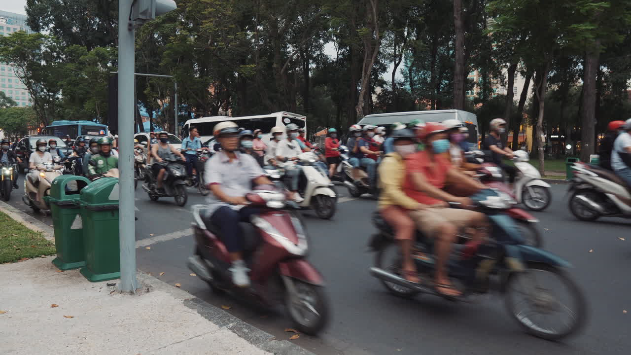 Busy Street Scene with Motorbikes in Vietnam