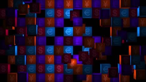 currencies. dollar, euro, yen, pound symbols. castling of cells with currencies.