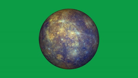 solar system's planet of mercury animation in green screen.  mercury is rotating.