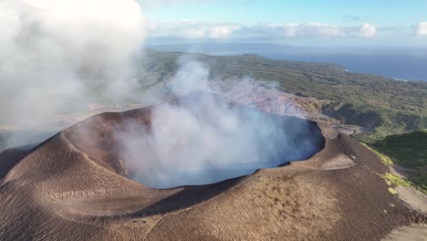 crater with hot smoke of vanuatu active volcano