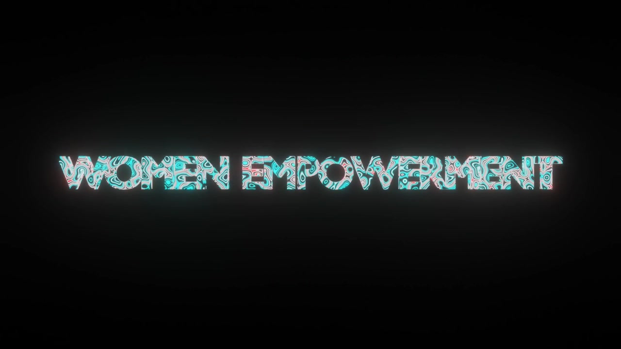 4K-Video einer schönen Textur- oder Musterbildung auf dem Text WOMEN EMPOWERMENT, isoliert auf schwarzem Hintergrund. Abstraktes 3D-Rendering einer Loop-Animation mit Neonlichteffekt auf dem Schriftzug WOMEN EMPOWERMENT.