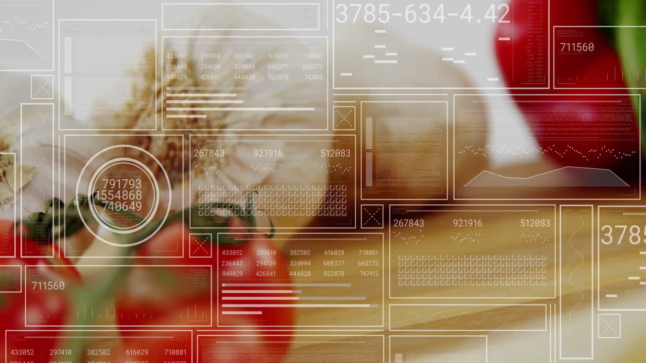 animación del procesamiento de datos sobre verduras