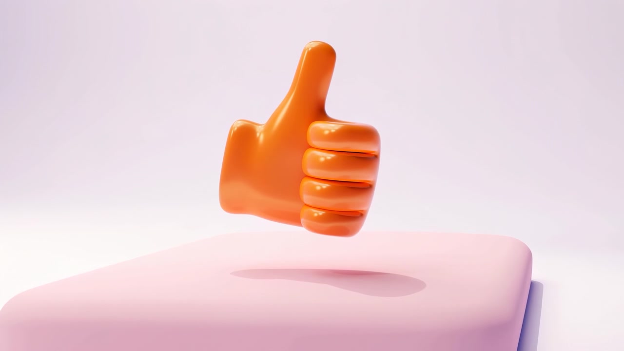 D Orange Thumb Floating Above Cushion, Playful Pastel Studio Render Showing Levitating Emoji Thumb Over Soft