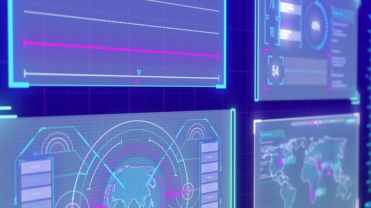 Animation af databehandling på blå baggrund