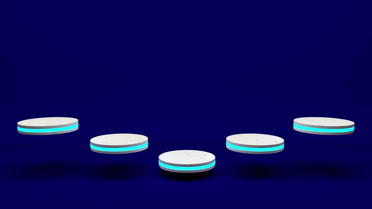 황금 제품 스탠드: 푸른 배경으로 박이는 빛을 키우는 빈 디스플레이에 미래주의 또는 포디움 기단.