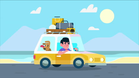 una familia conduce a la playa para unas vacaciones de verano