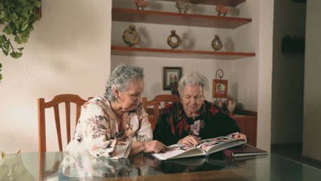 mujeres de edad examinando fotos juntas