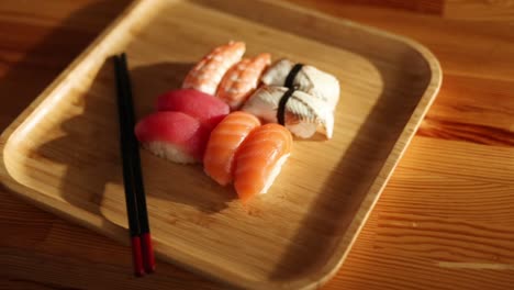 sushi platter with various types of nigiri