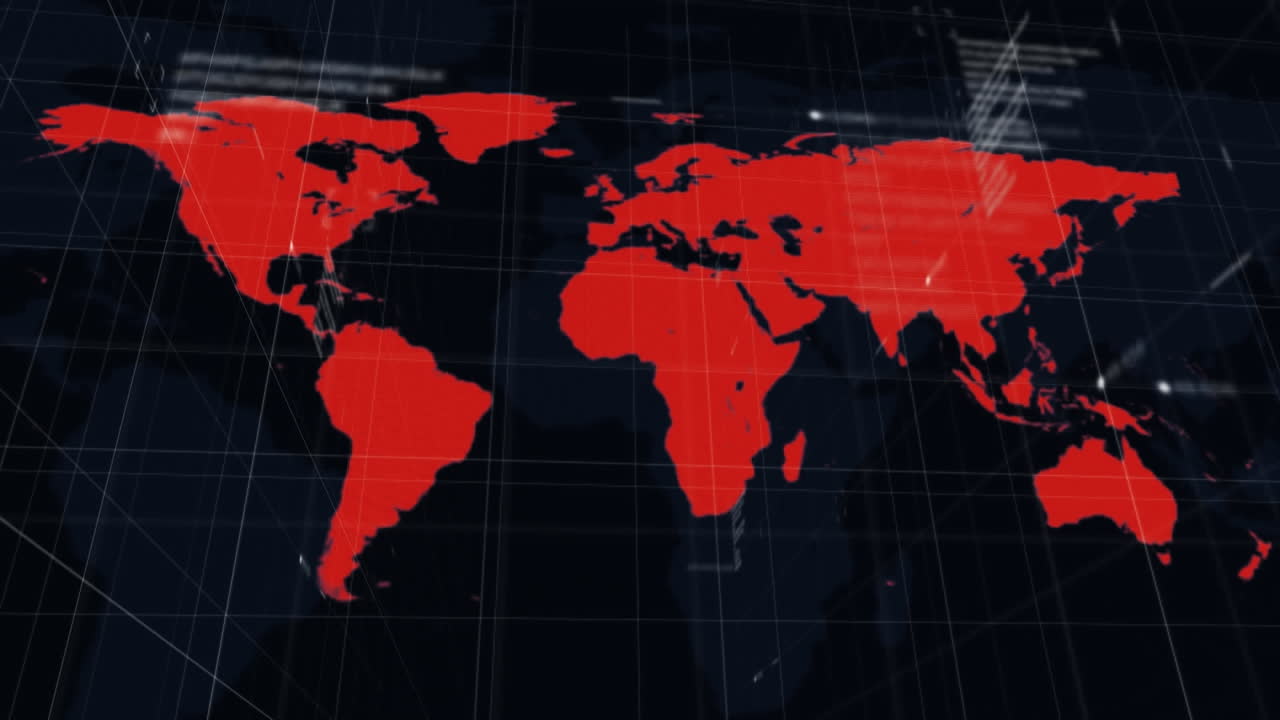 animación del procesamiento de datos sobre el mapa del mundo