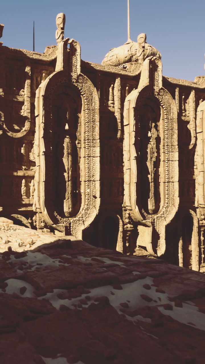 Historic stone carvings in ancient structure during daylight