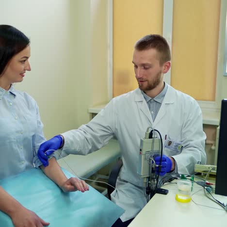 neurological physical examination of female. check up of woman hand in neurological clinic