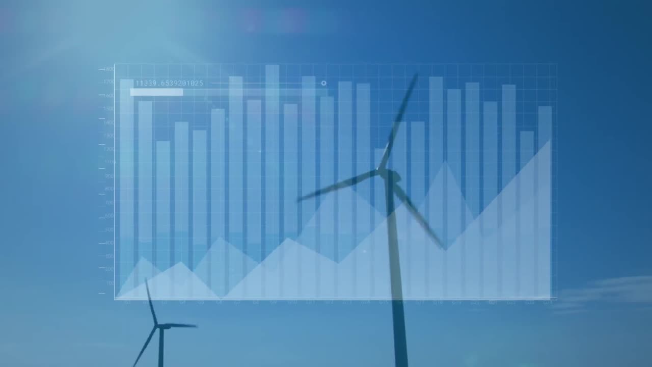 풍력 터빈을 통해 금융 데이터 처리의 애니메이션