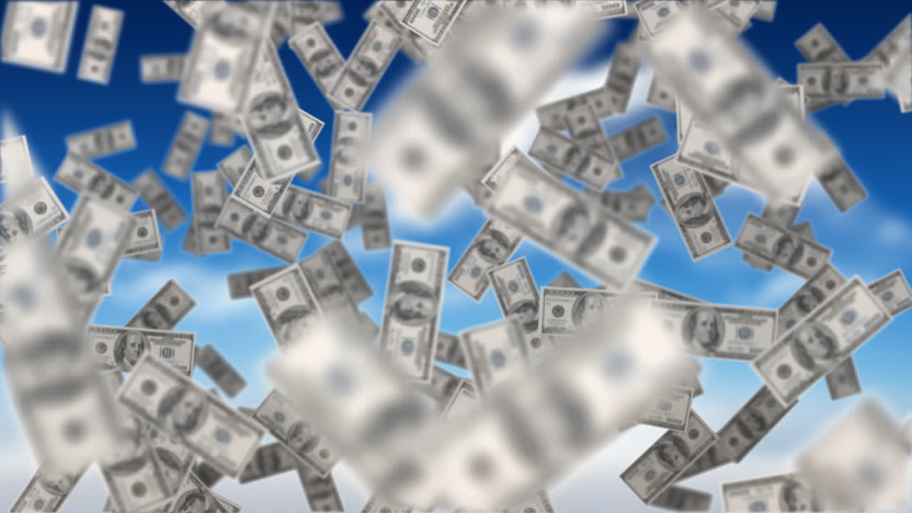 billetes de dólares flotantes