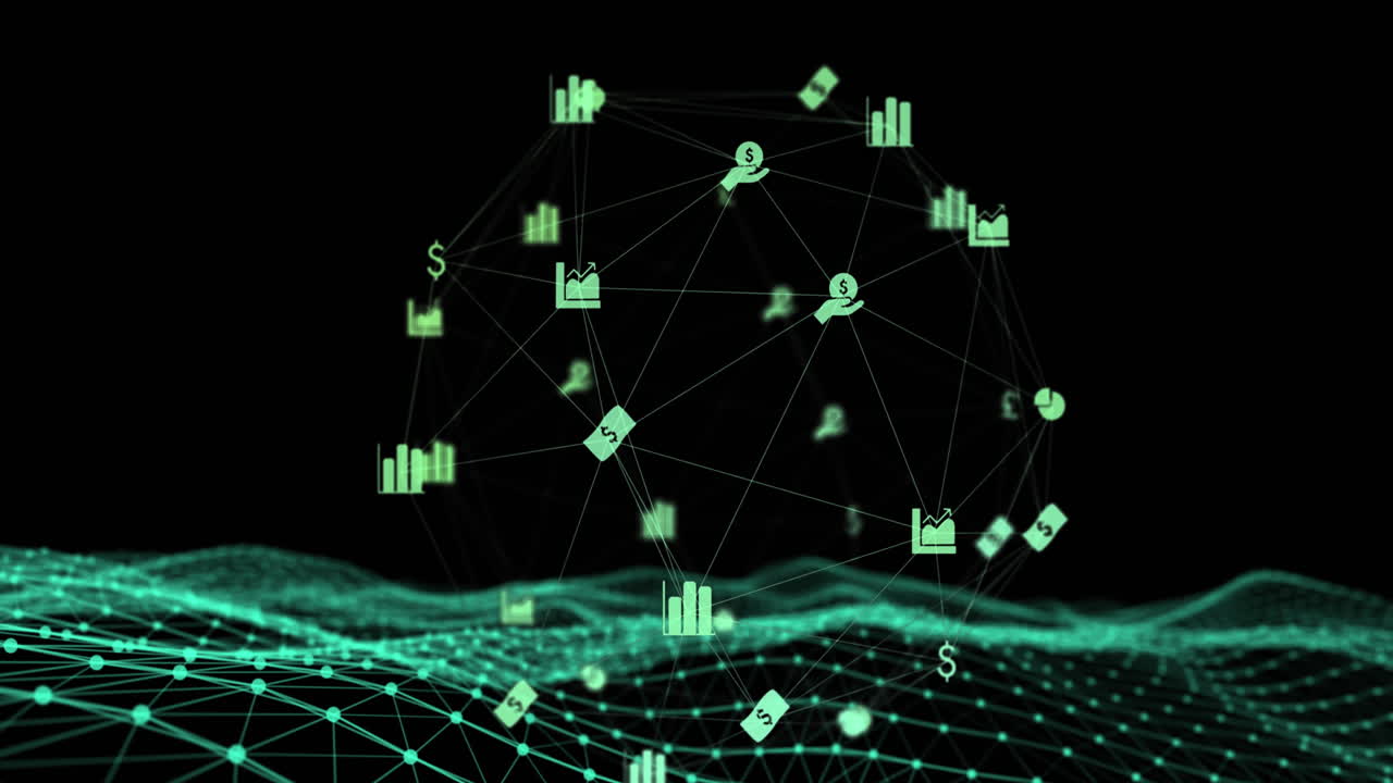globo de iconos digitales contra un fondo negro