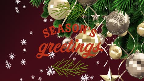animación de saludos de navidad texto sobre la decoración del árbol de navidad.