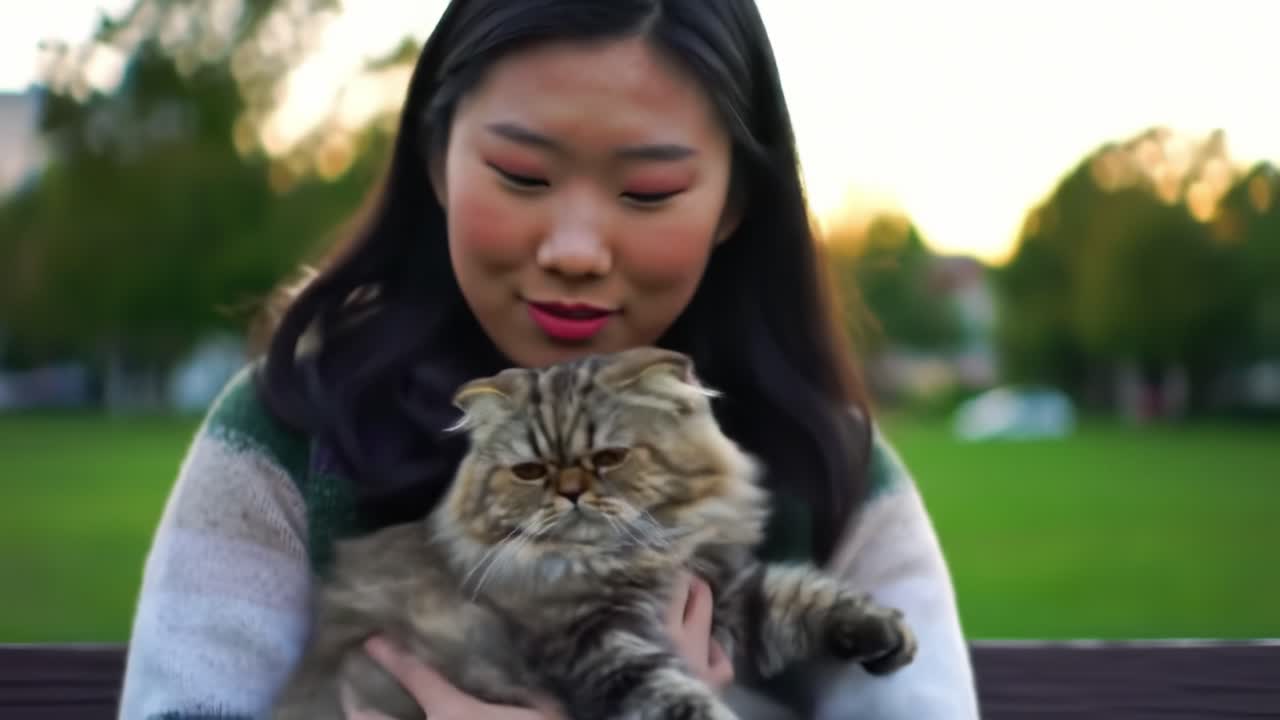 A Heartwarming Moment Between a Girl and Her Beloved Cat: Joy and Companionship Captured in a Serene Outdoor Setting with Soft Lighting