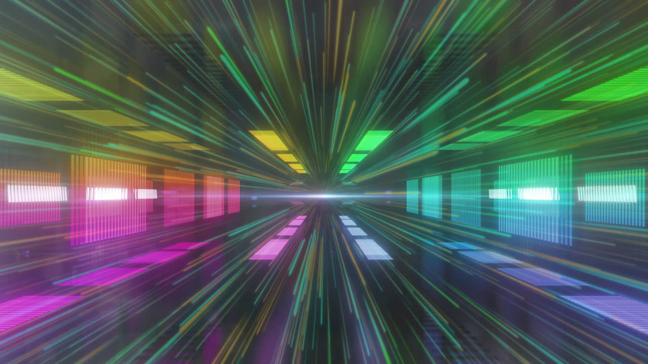 rectángulos brillantes de colores que se mueven sobre el estallido de estrellas verdes y amarillas