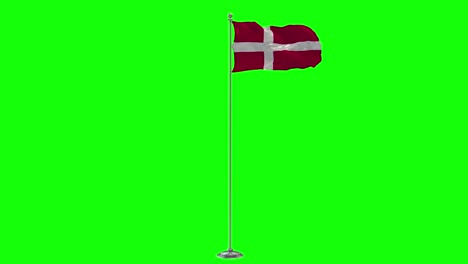 denmark 3d illustration of the waving flag on a pole with chroma key