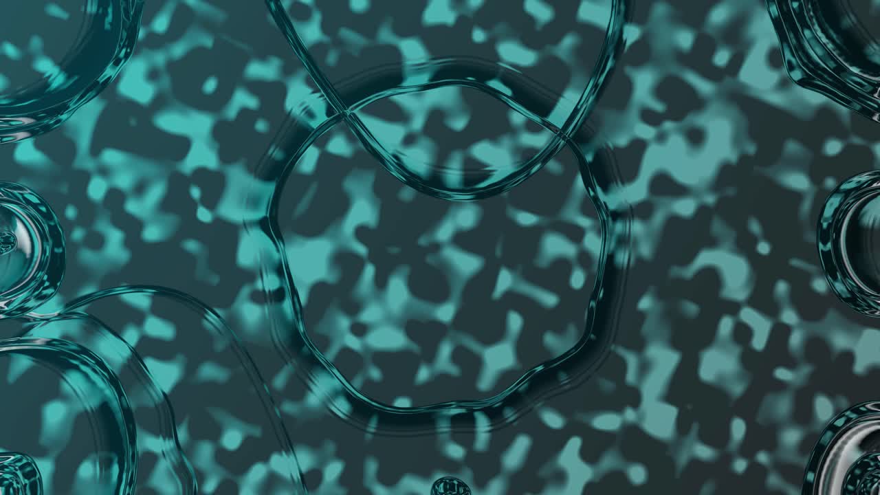 Abstract Liquid Shapes Morphing and Flowing on a Teal Background
