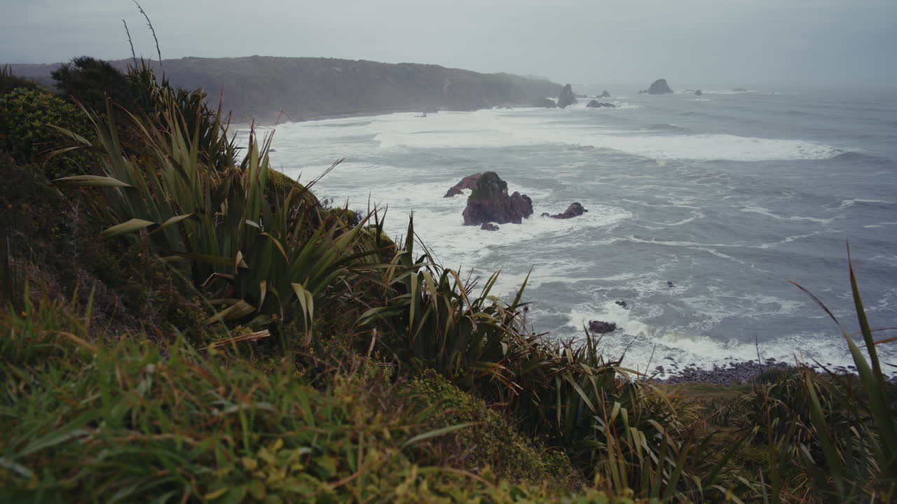 Coastal View of Rocky Shore with Dramatic Waves