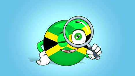 icono de dibujos animados bandera de jamaica cara animación mirar a través de una lupa con luma mate