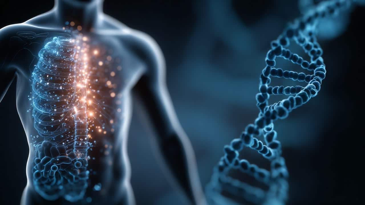 A Stunning Visualization of the Human Body's Anatomy, Showcasing the Intricacies of the Skeleton and DNA Structure in a Futuristic Design