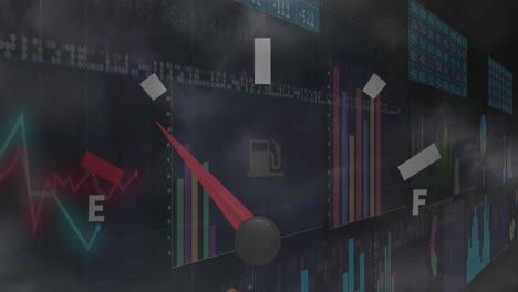 animation of financial data processing and over fuel gauge
