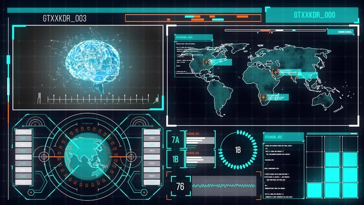 Animation of data processing over black background