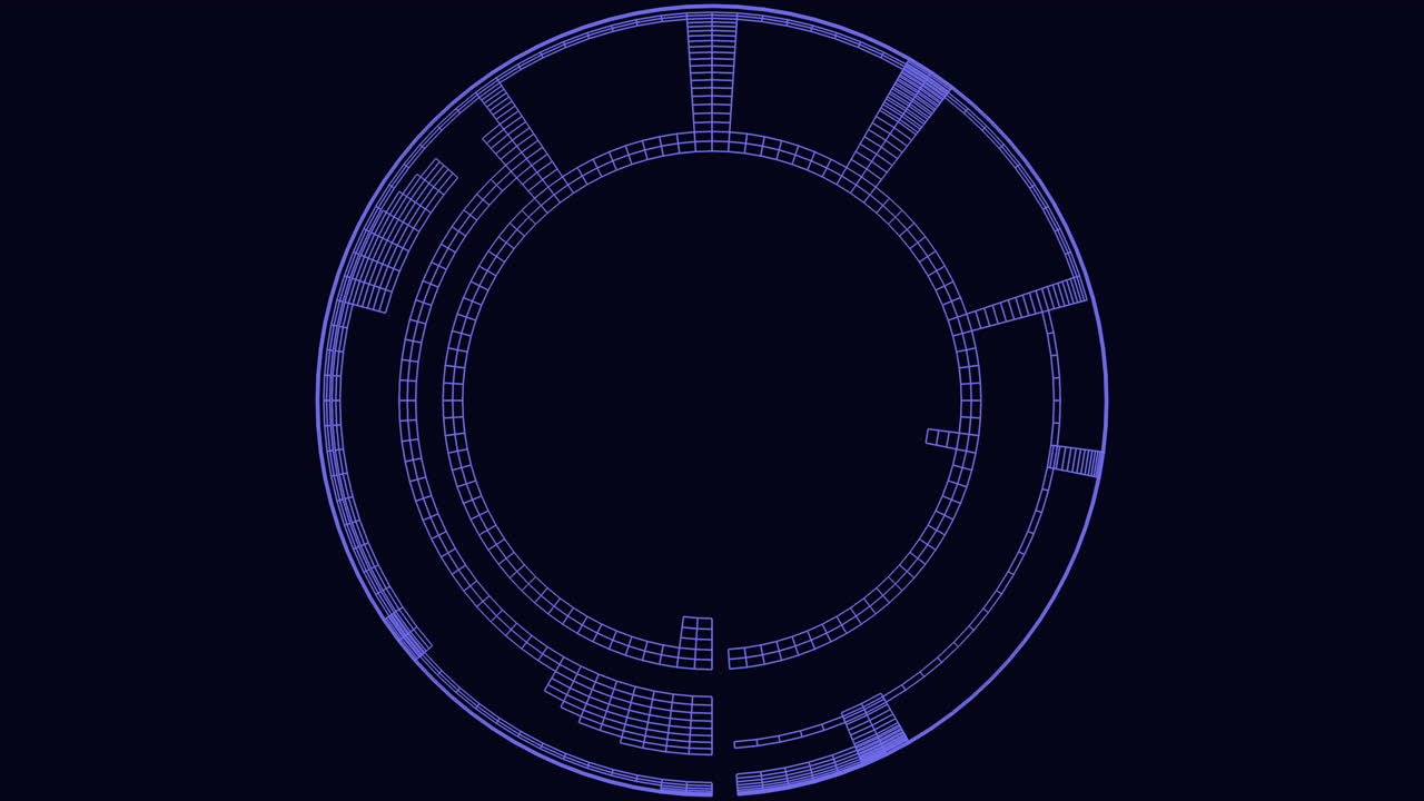 círculo azul abstracto con líneas flotantes sobre fondo negro