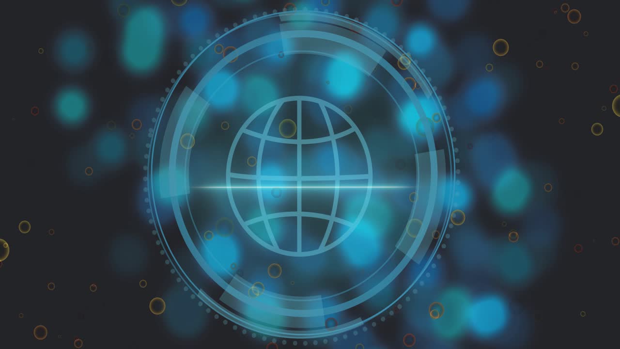 Cyber Security text appearing starting HUD drawing, scan sweeping, globe revealing showing security