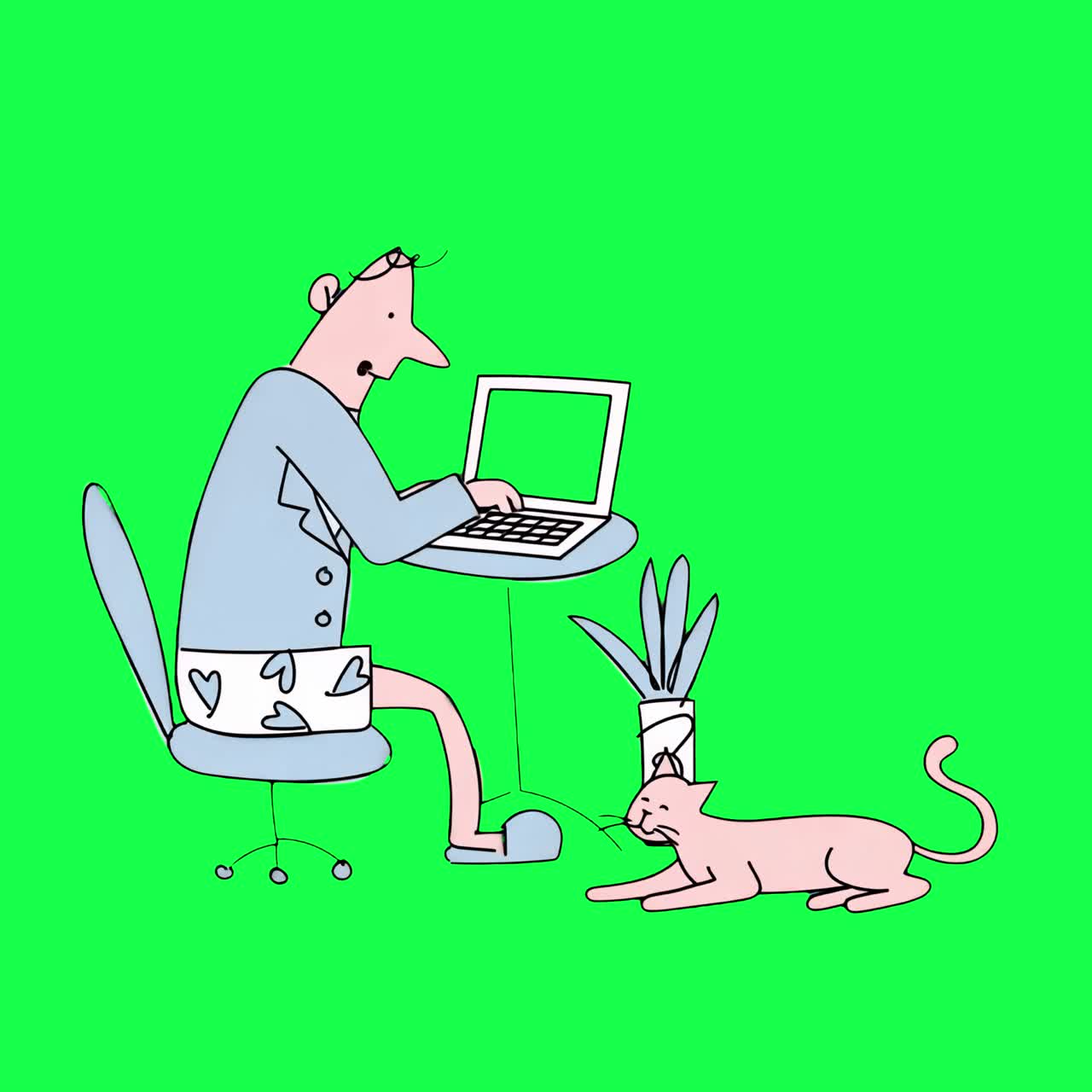 Skurrile Remote-Work-Illustrationsanimation, transparentes 4K-Video, Greenscreen