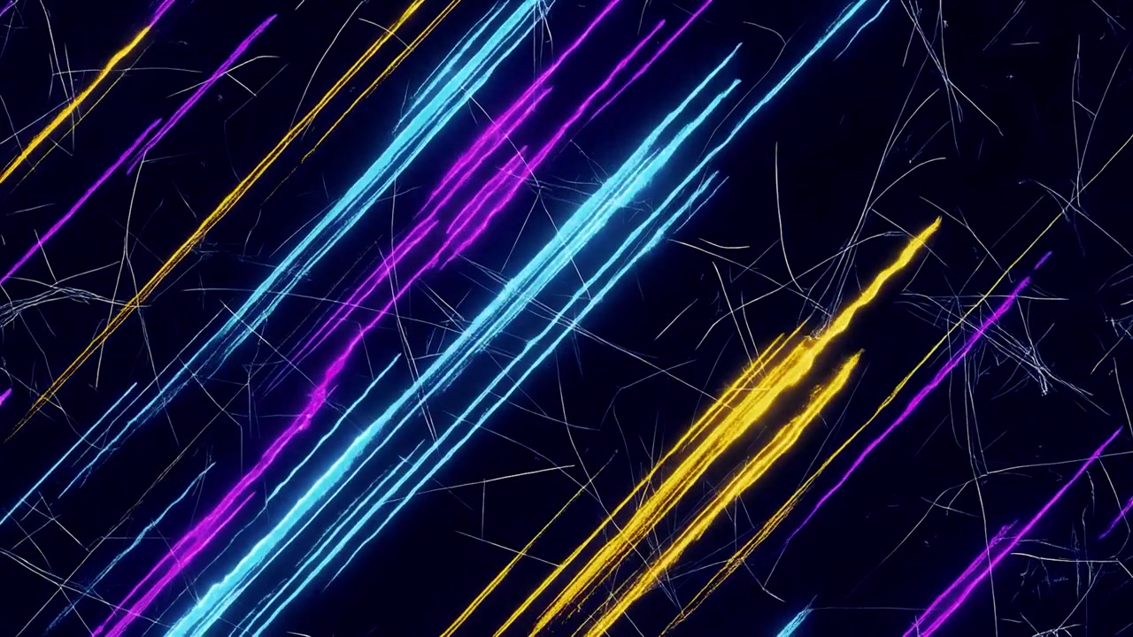 Sfondo astratto in movimento con strisce al neon luminose e graffi