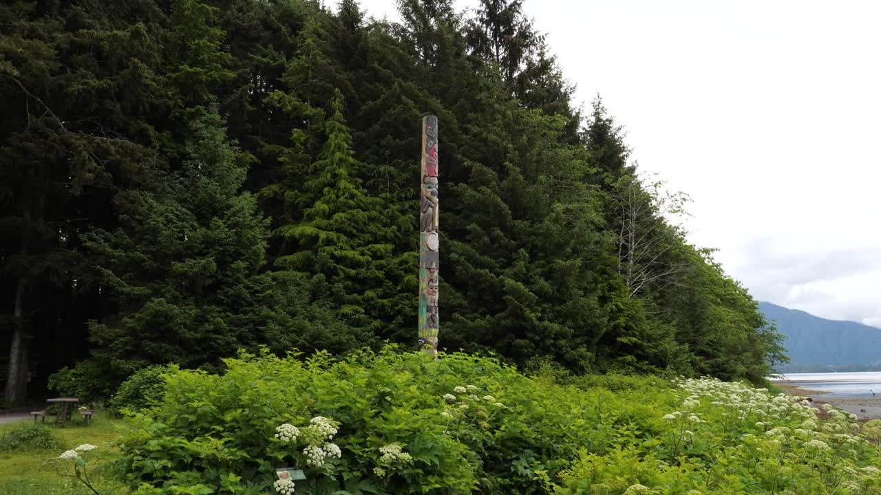 Sitka National Historical Park, Alaska.The park area has guided tours and a coastal walk featuring carved wooden totem poles.