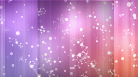 animación de moléculas que se mueven sobre un fondo violeta y rosa
