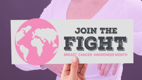 animation of breast cancer awareness text over caucasian woman